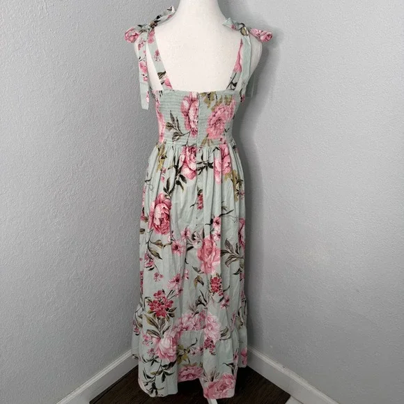 Joie Smocked Teal and pink floral maxi dress womens size small - Picture 6 of 8